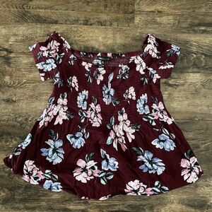 Kendall & Kylie Burgundy Floral Blouse